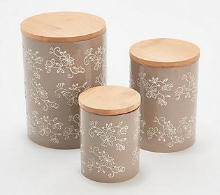 Temp-Tations Floral Lace Set of 3 Nested Canisters ,Taupe