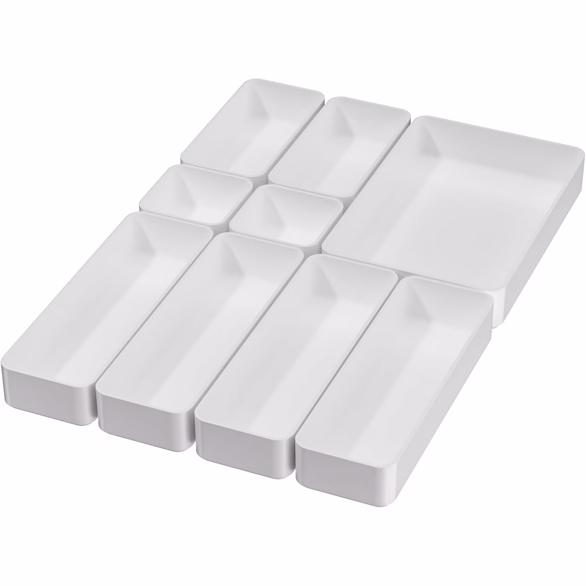 fdbtgysdb 9 Pcs Stackable Drawer Organizer Trays Set  Multifunctional Stackable Storage Trays for Vanity  Bathroom  Kitchen  Desk Drawer Organizer