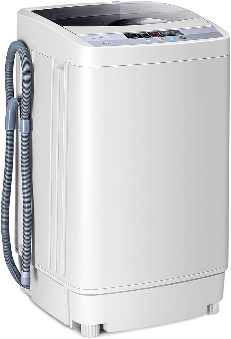 RELAX4LIFE Full-Automatic Washing Machine, 12LBS Capacity Compact Laundry Washer w/10 Programs, 8 Water Levels, LED Display & Drain Pump