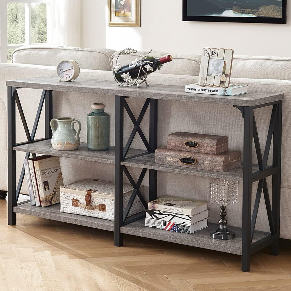 LVB Farmhouse Sofa Table Rustic Console Table for Living Room Entryway Table with Storage Hallway Entry Table for Foyer Light Grey Oak 47 Inch