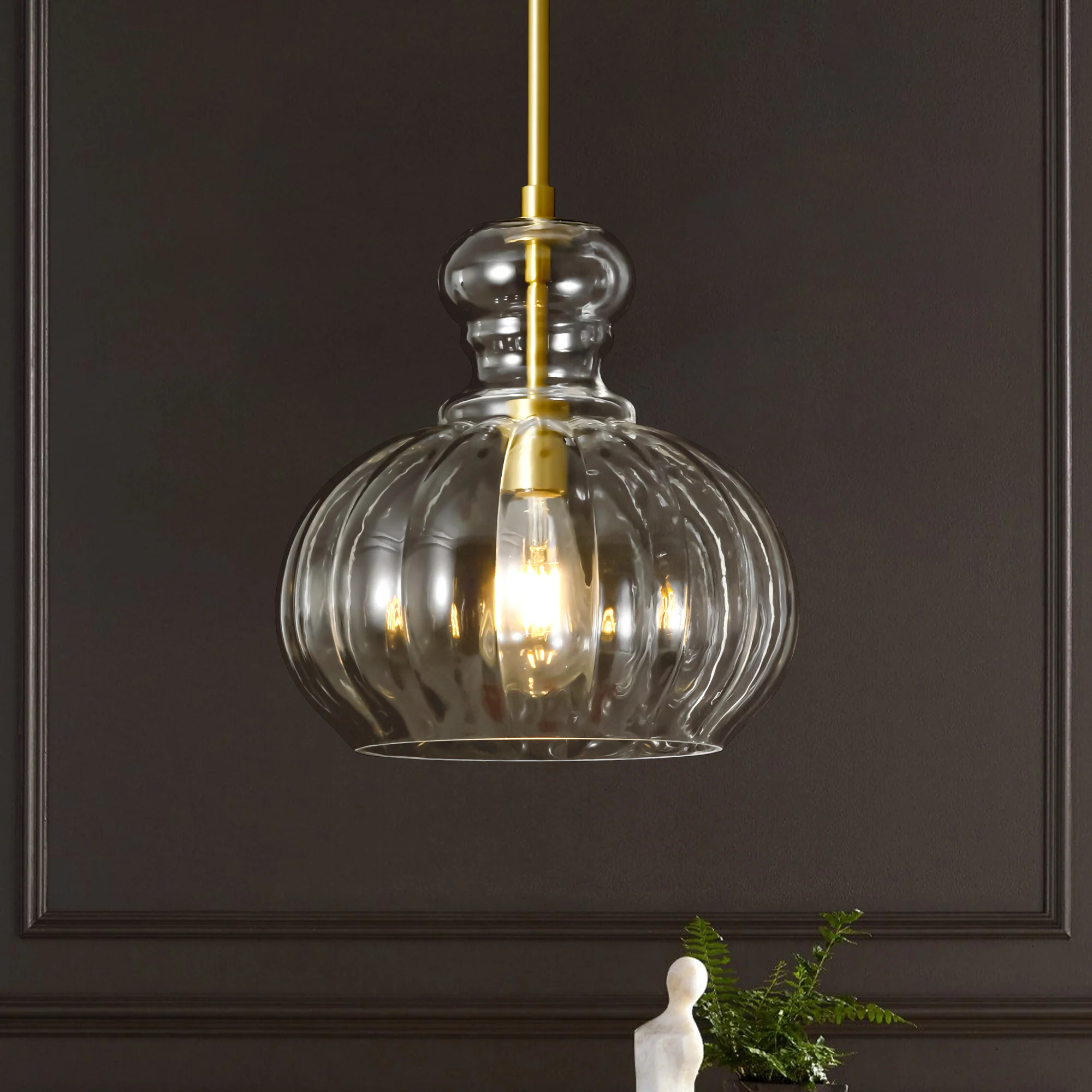1-Light Dimmable Glass Farmhouse Pumpkin Shaded Pendant (11)