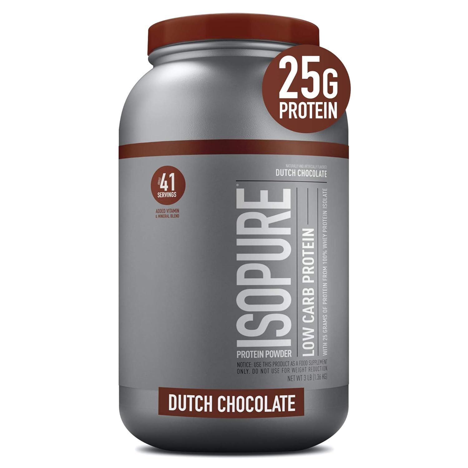 Isopure Whey Isolate Protein Powder with Vitamin C & Zinc for Immune Support, 25g Protein, Low Carb & Keto Friendly, Flavor: Dutch Chocolate