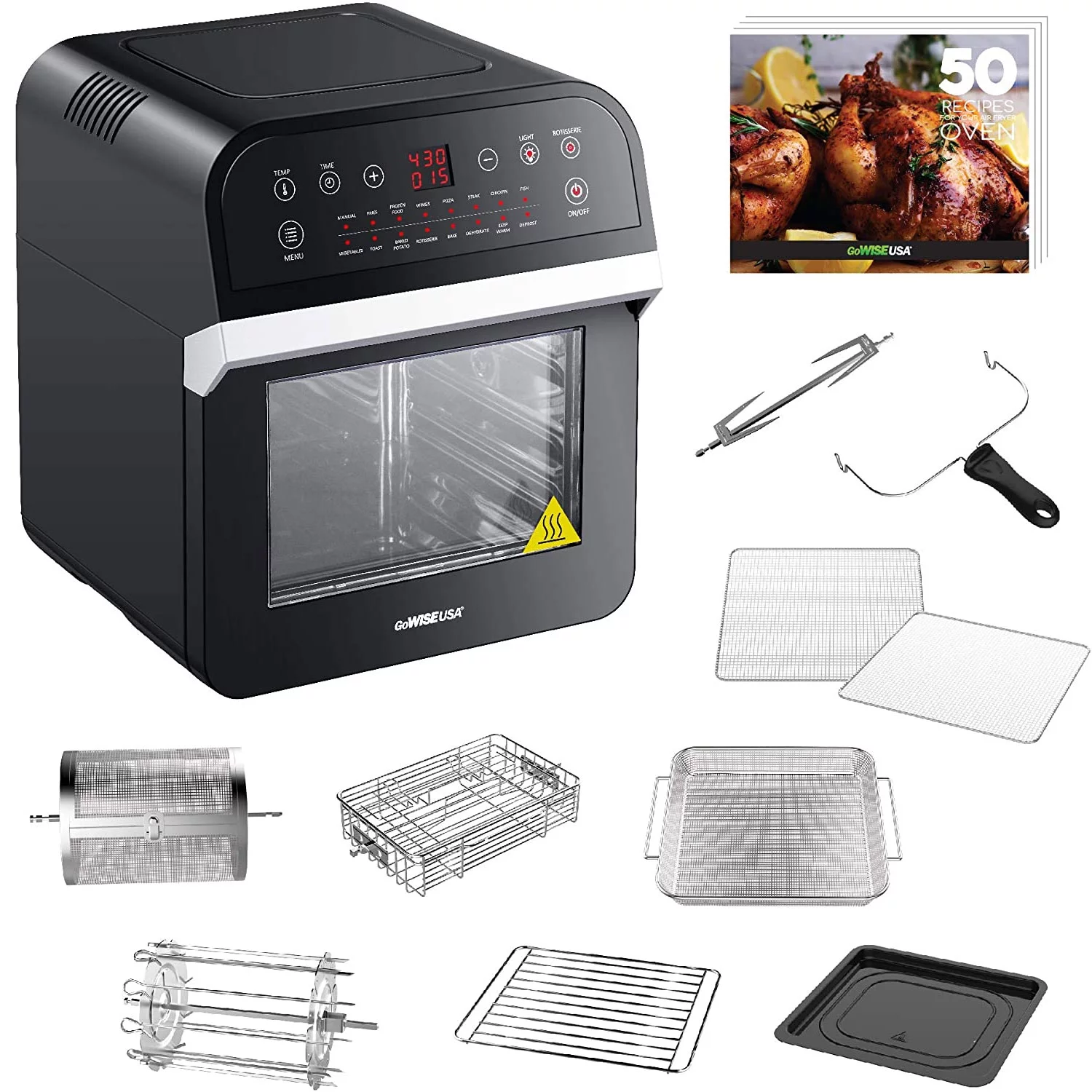 GoWISE USA GW44800 GoWISE 12.7-Quart Electric 15-in-1 Programmable Air Fryer and Oven Combo Black