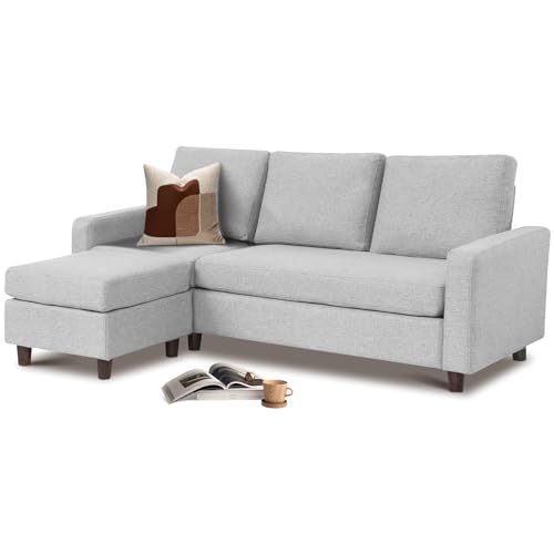 Babion 79" Convertible Sectional Sofa Couch, Linen Fabric L-Shaped Couch 3-Seat Sofa with Removable Ottoman for Living Room