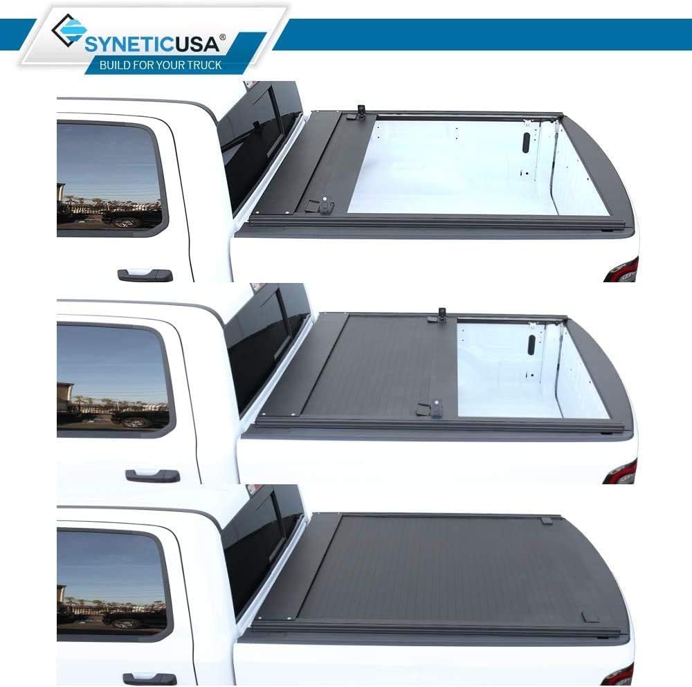 Syneticusa Retractable Hard Tonneau Cover Fits 2011-2022 Ford F-150 5’6” (67”) Bed Matte Black Aluminum Low Profile Waterproof