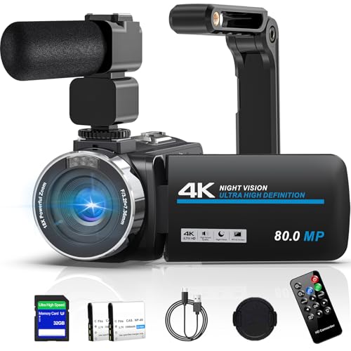 Camcorder Video Camera 4K Ultra HD 80MP Vlogging Camera for YouTube 18X Digital Zoom Recorder IR Night Version 3.0" IPS HD Screen With Handheld