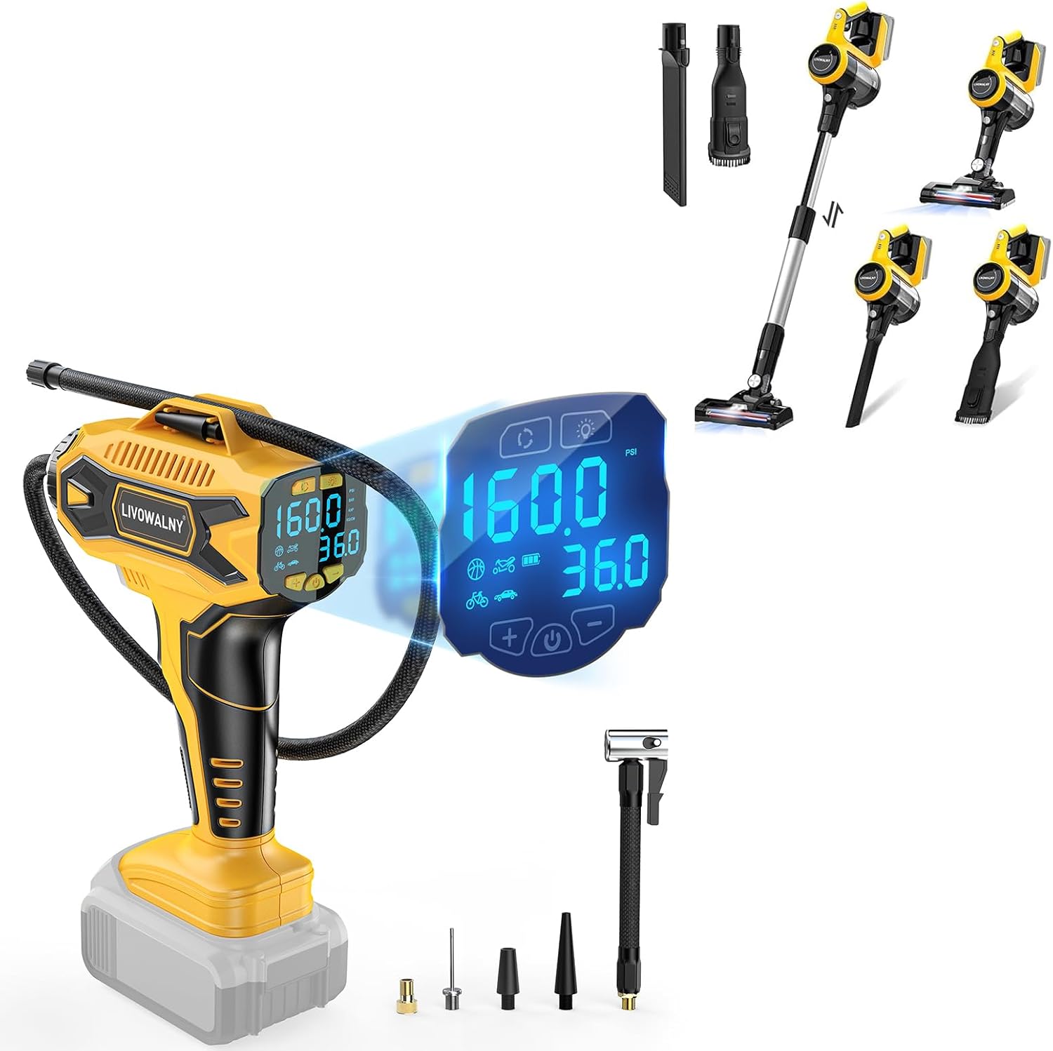 Tire Inflator Air Compressor Compatible with DeWalt 20v Max Battery Cordless Vacuum Cleaner for DeWALT 20v/18v Battery