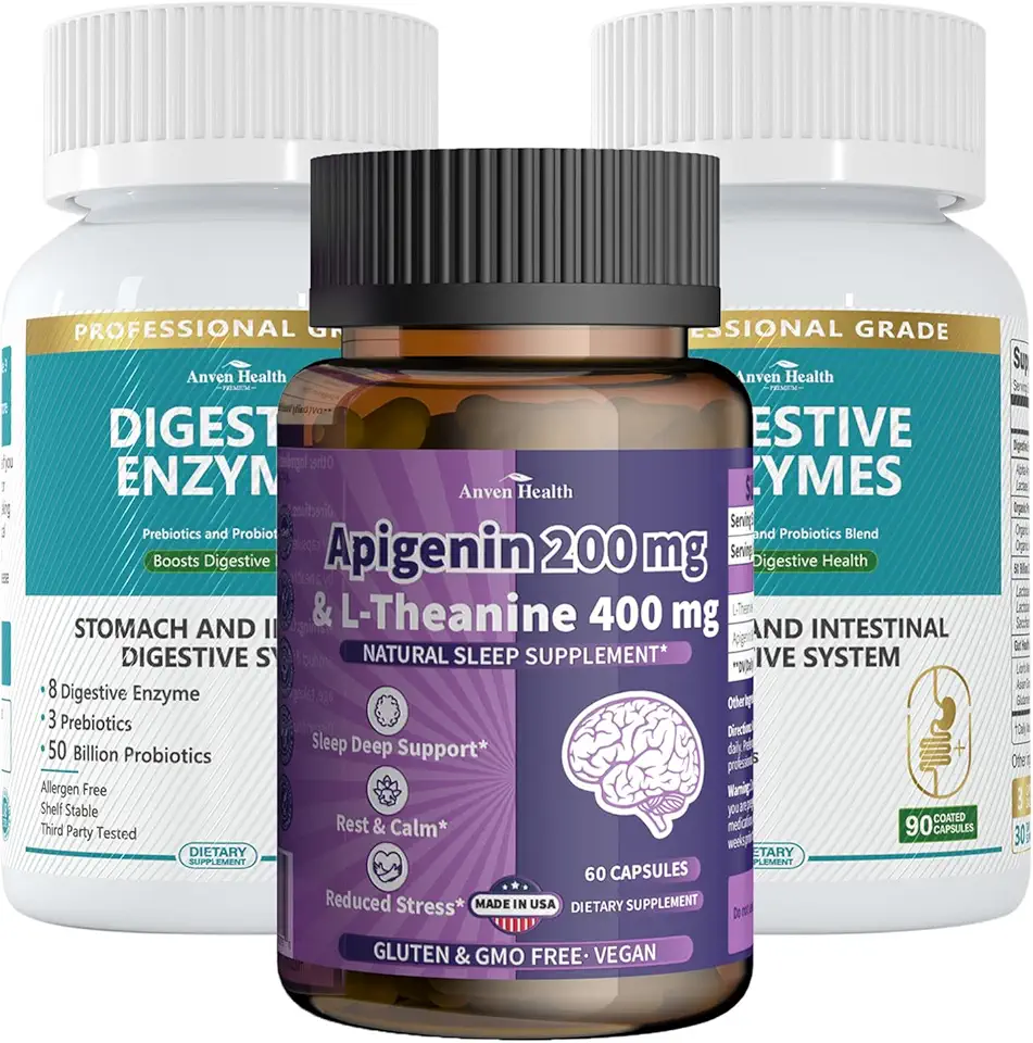Apigenin with L-Theanine + Digestive Enzymes Wellness Bundle – Natural Relaxation, Stress Relief & Digestive Support - Kansas Nuitrition - HNZSDS
