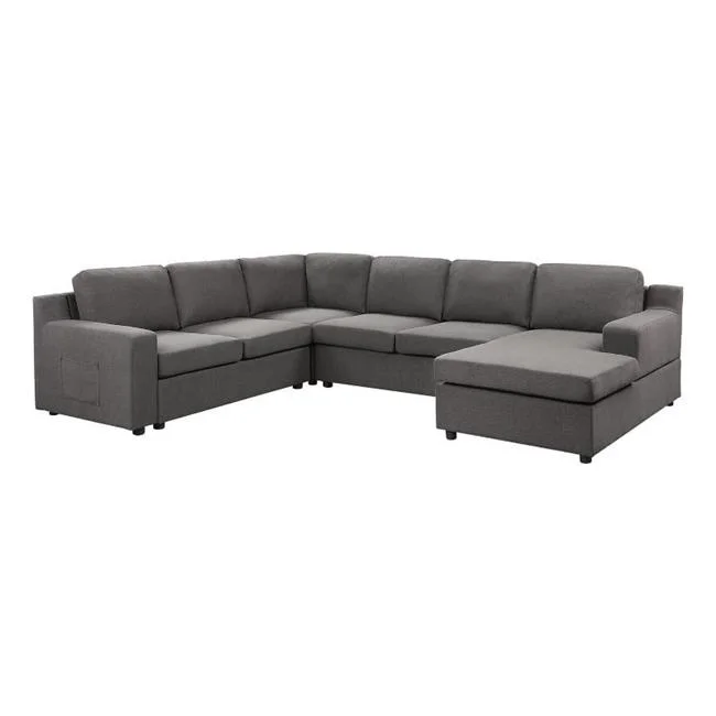 120 in. Cas 6 Seater U Shape Sectional Sofa with Right Arm Chaise, Gray