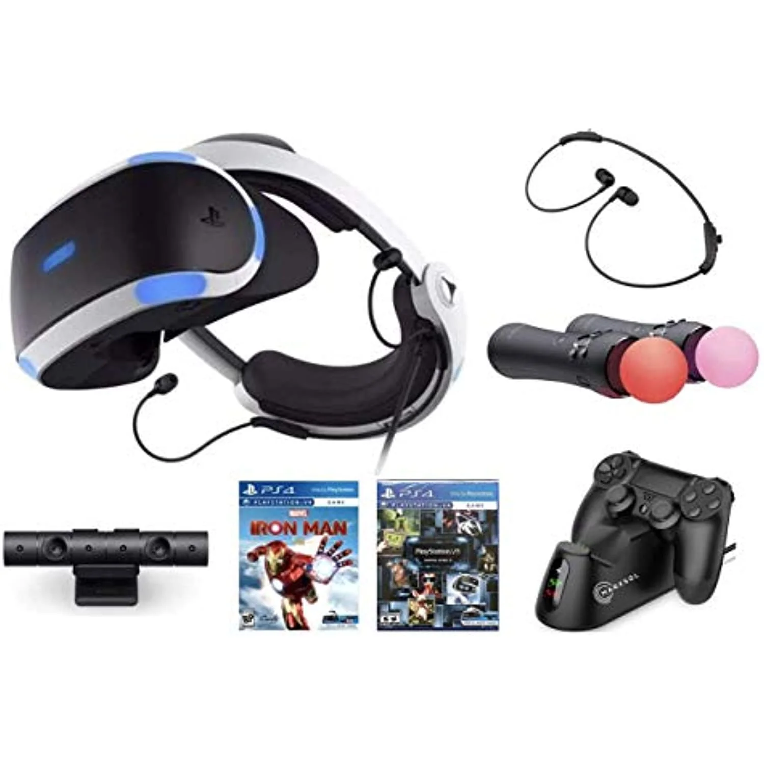 Newest Playstation VR Iron Man, Compatible with PS4 & PS5: VR Headset, Camera, Move Motion Controllers