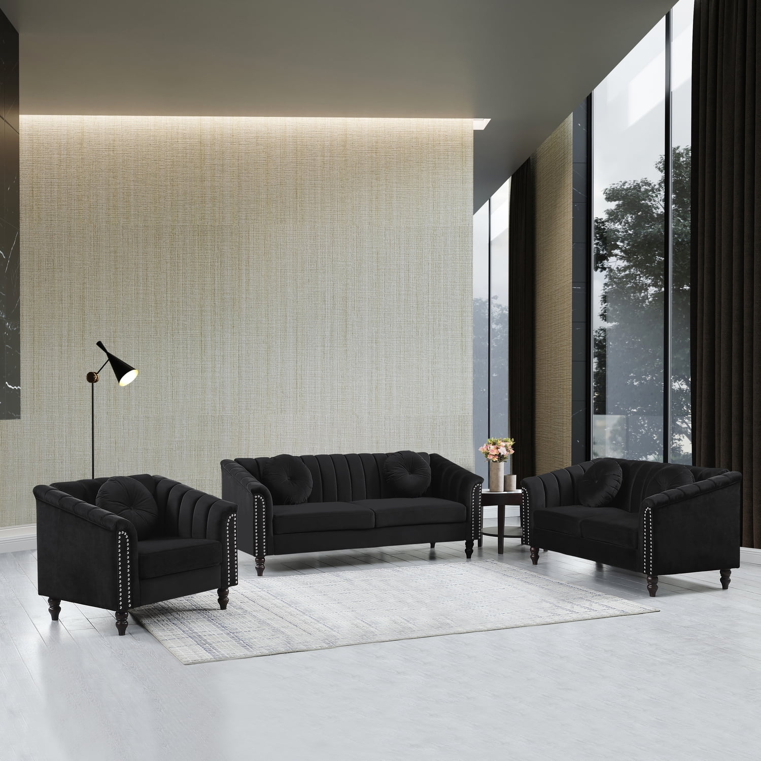 Lifestyle Furniture 3 Pieces Modular Sectional Sofa Set, Living Room Furniture Modern Style Button Microfiber Couch