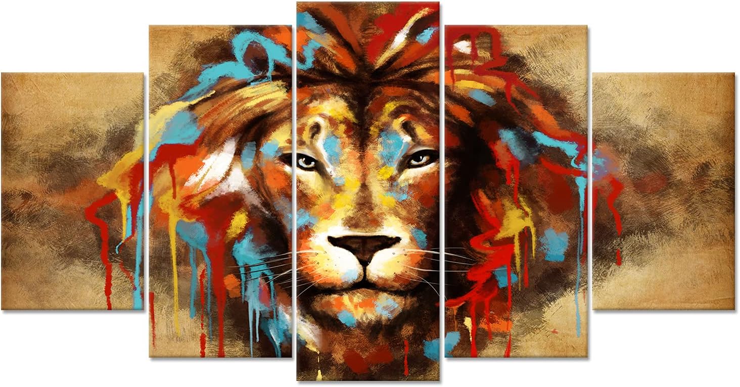 OuElegent Lion Wall Art Canvas 5 Piece Cool Lion Pictures Wild Animal Painting Artwork Print for Modern Home Living Room Bedroom Decor Stretched and