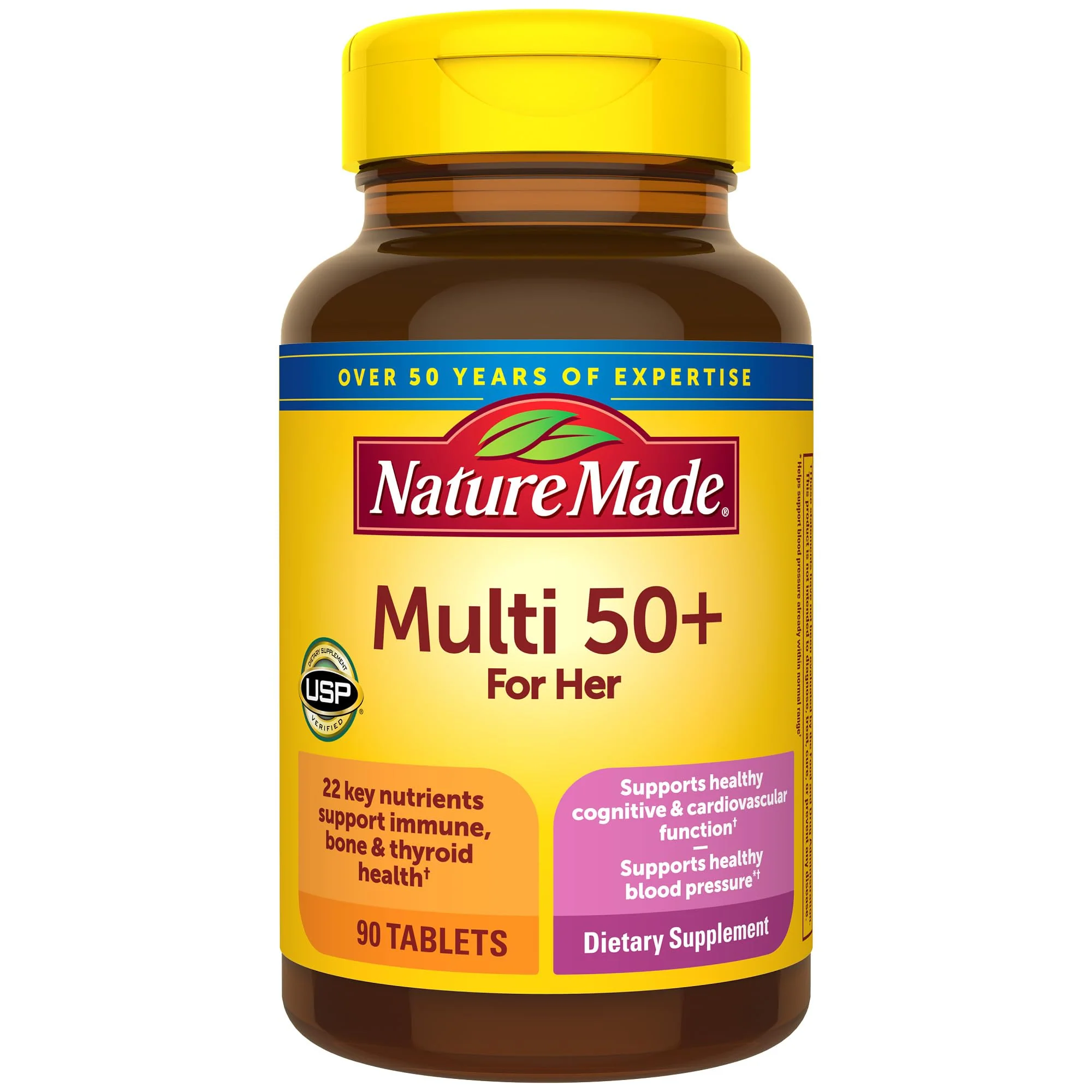Nature Made Multivitamin For Her 50+ with No Iron, Womens Multivitamin for Daily Nutritional Support, Multivitamin for Women, 90 Tablets