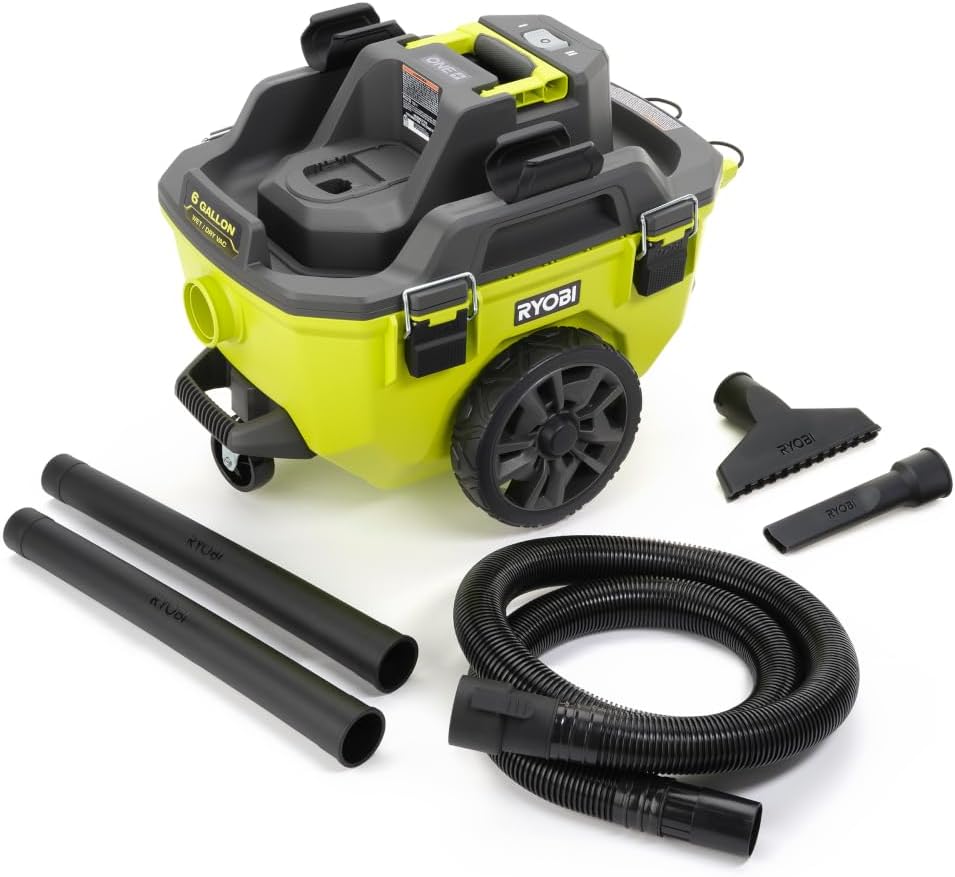RYOBI 18V ONE 6 Gallon Wet/Dry Shop Vac Vacuum Tool Only, Green