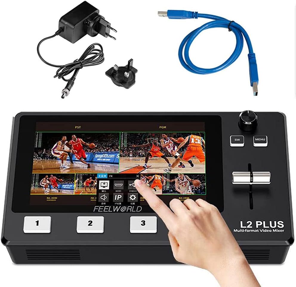FEELWORLD L2 Plus 5.5 inch Camera Video Mixer Switcher PTZ Controller Chroma Key 4 x HDMI Inputs USB 3.0 Output Format for Live Streaming Built-in
