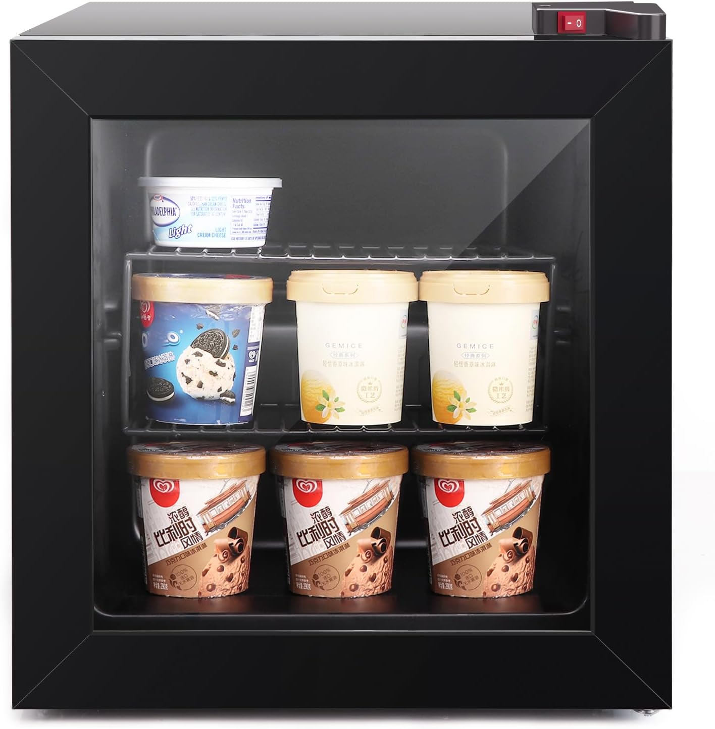 ADT Mini Freezer with Display Glass Door 1.1 Cu Ft Small Freezer with 2 Removable Shelves 7 Temperature Settings -8°F to 14°F Perfect for Liquor and