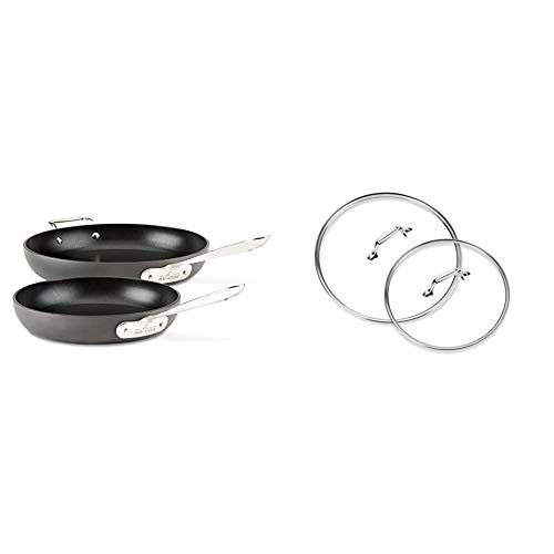 All-Clad HA1 Hard Anodized Nonstick 2 Piece Fry Pan Set 10, 12 Inch Induction Pots and Pans, Cookware Black and HA1 2 Pack 10" & 12" Glass Lid, Clear