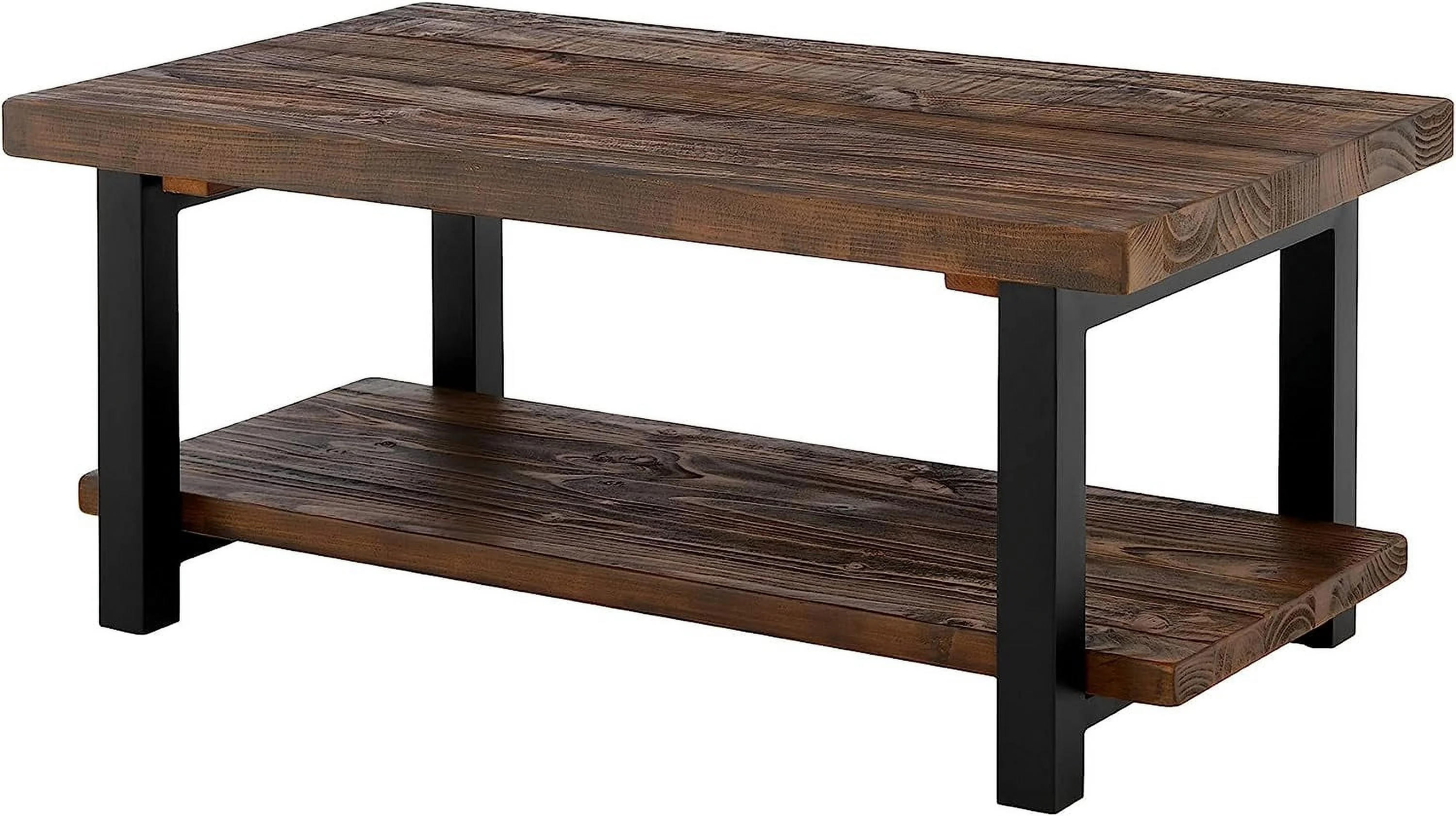 Furniture Pomona Rustic Industrial Modern Vintage Metal and Solid Wood Coffee Table  Easy Assembly  42 in x 24 in x 18 in  Brown