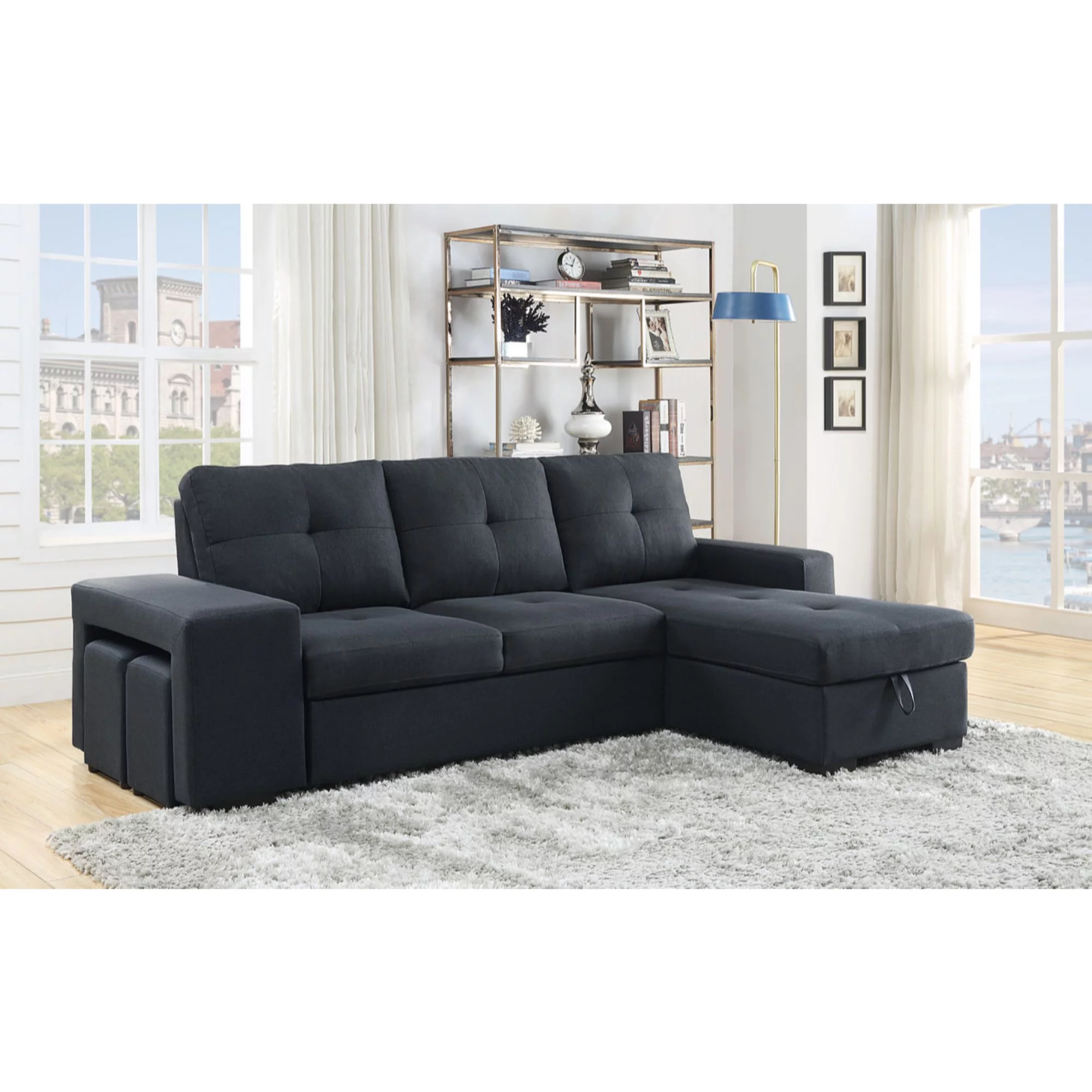 Lucas Dark Gray Fabric Sleeper Sectional Sofa with Reversible Storage Chaise