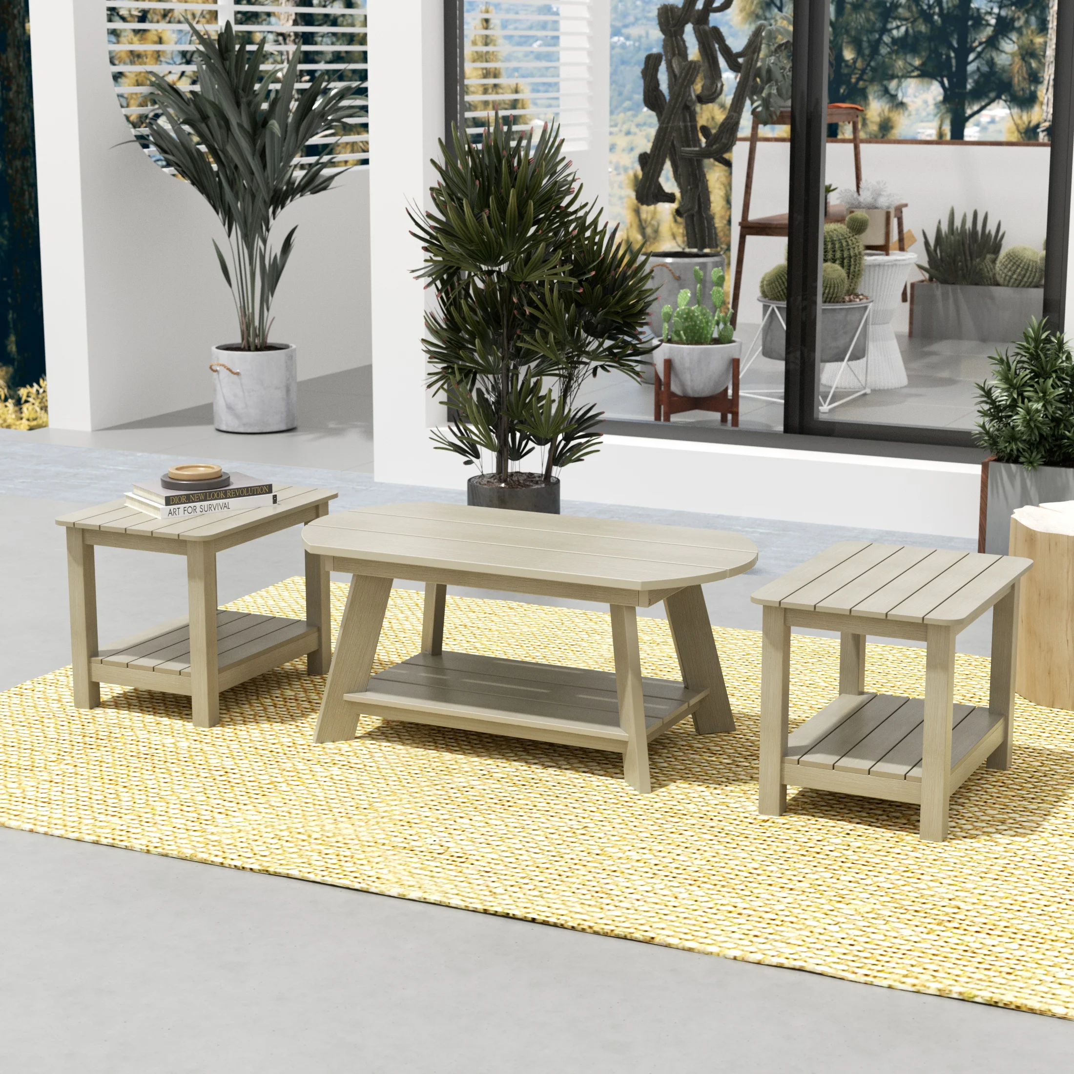 WestinTrends Tuscany 3-Piece HIPS Outdoor Adirondack Coffee Table and Two Side Table Set, Weathered Gray - Curated Treasures Market