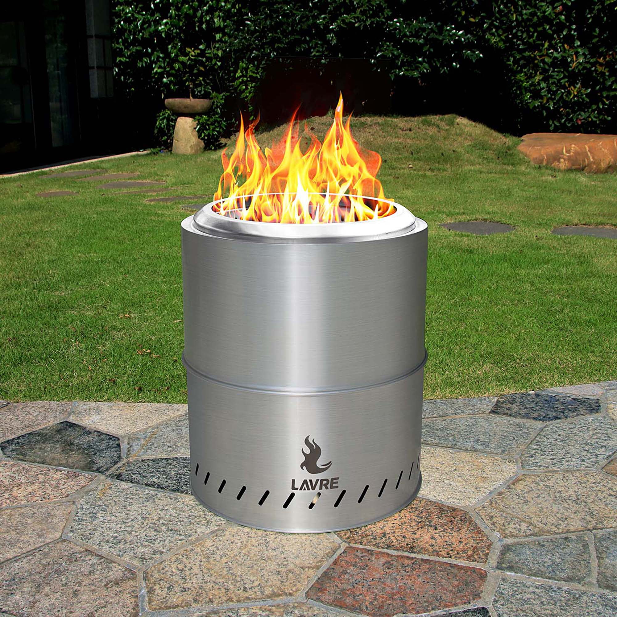 LAVRE Stainless Steel Smokeless Fire Pit with Grill, Outdoor Portable Wood Burning Fire Pits for Bonfire, Camping