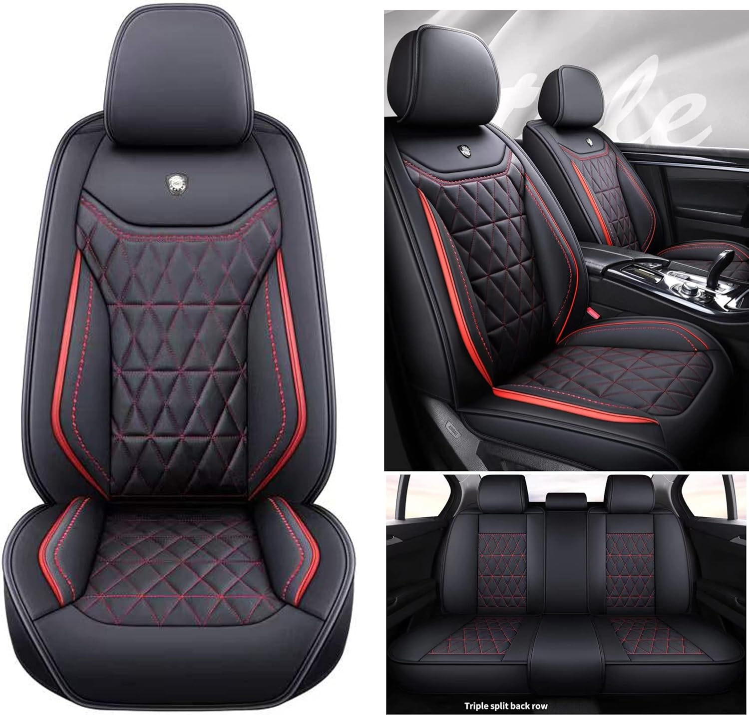 YJZT01 Red Leather Car Seat Covers Comfort Car Seat Covers 5 Seats Full Set Universal Type Fits Most Cars, SUV (Red)