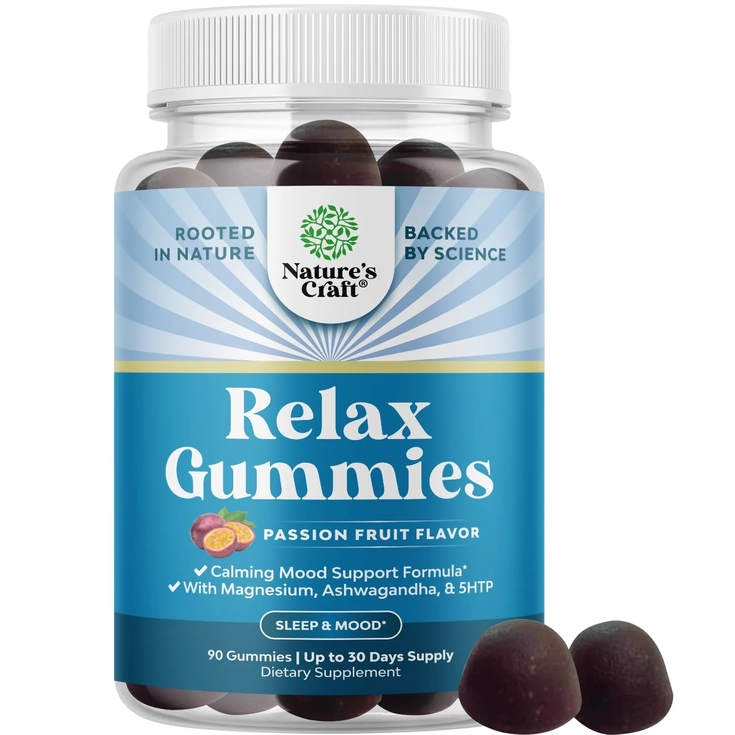 Calming Gummies for Adults with Ashwagandha and Magnesium - Relaxing Stress Gummies with L Theanine 5HTP and Lemon Balm Extract