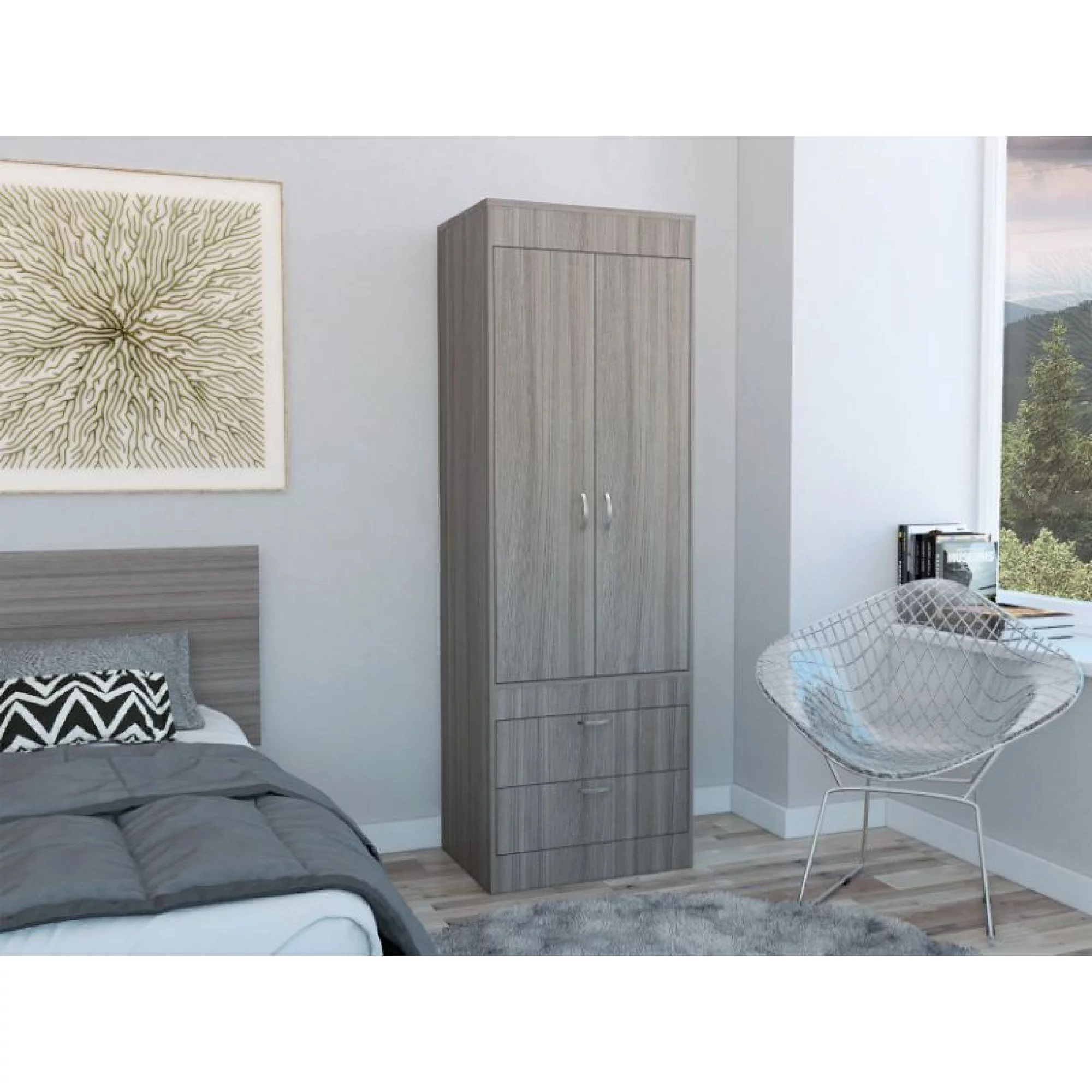 Willow Grove Modern 2-Drawer Armoire. Light Grey