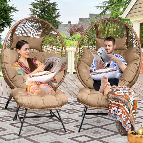 RADIATA Egg Chair with Footrest, Wicker Patio Lounger with Ottoman
