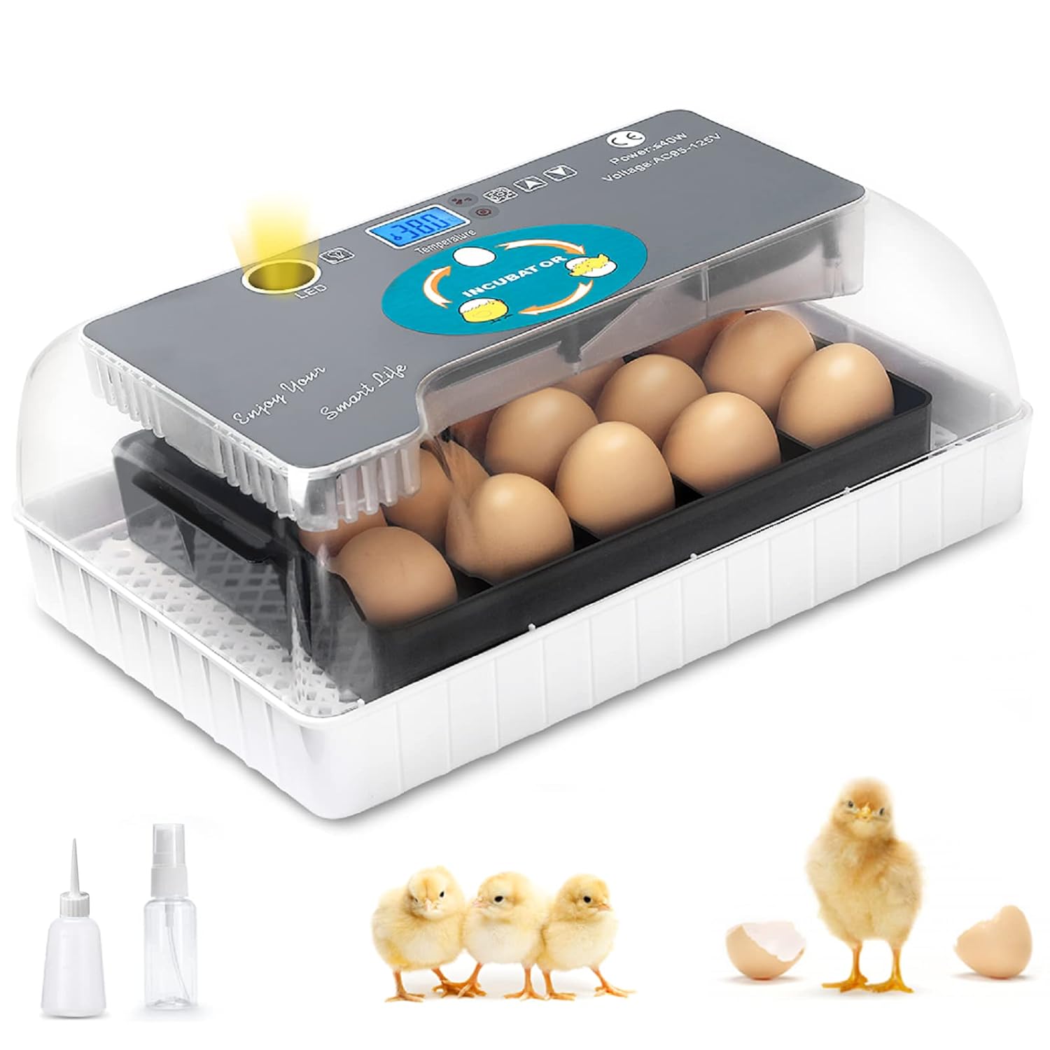 Egg Incubator Clear View, 9-35 Eggs Hatching Incubator with Automatic Egg Turner, Humidity Temperature Control, Led Candler