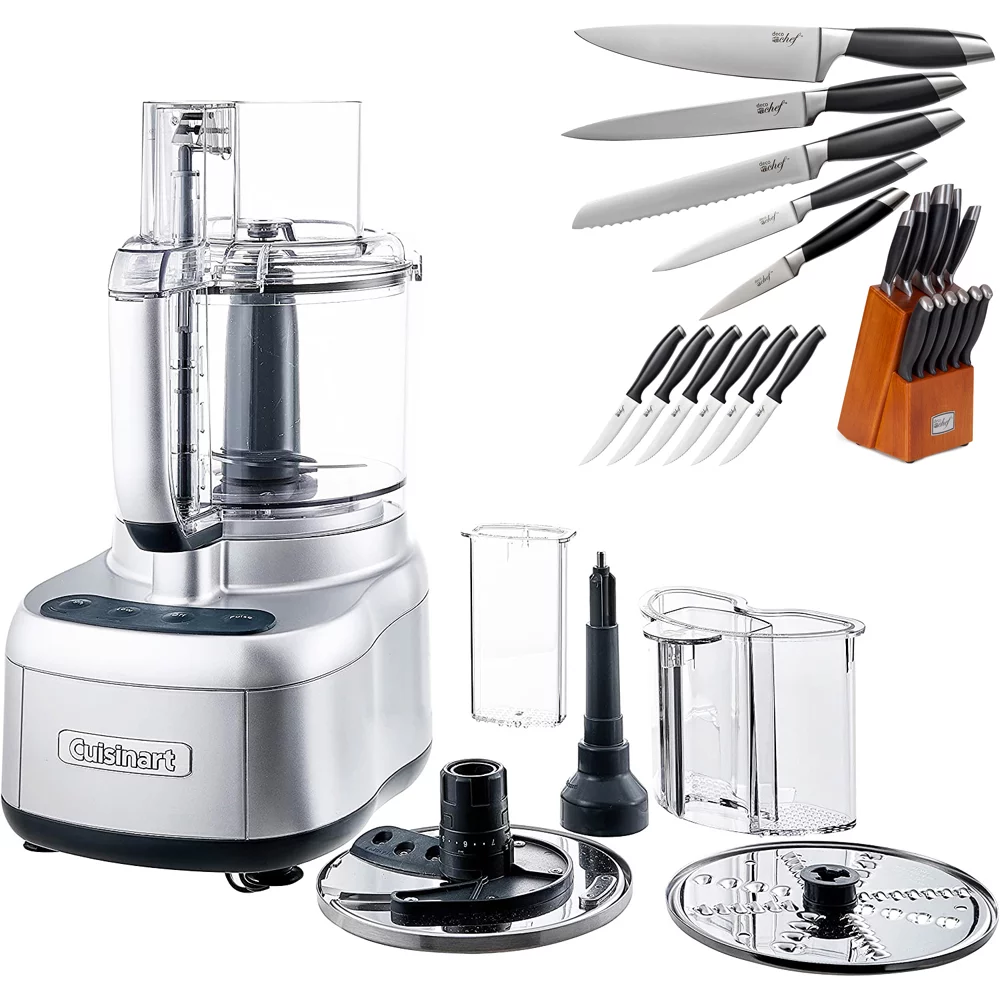 Cuisinart FP-11SV Elemental 11 Cup Food Processor, Silver Bundle with Deco Chef Gourmet 12 Piece Stainless Steel Knife Set with Storage Block