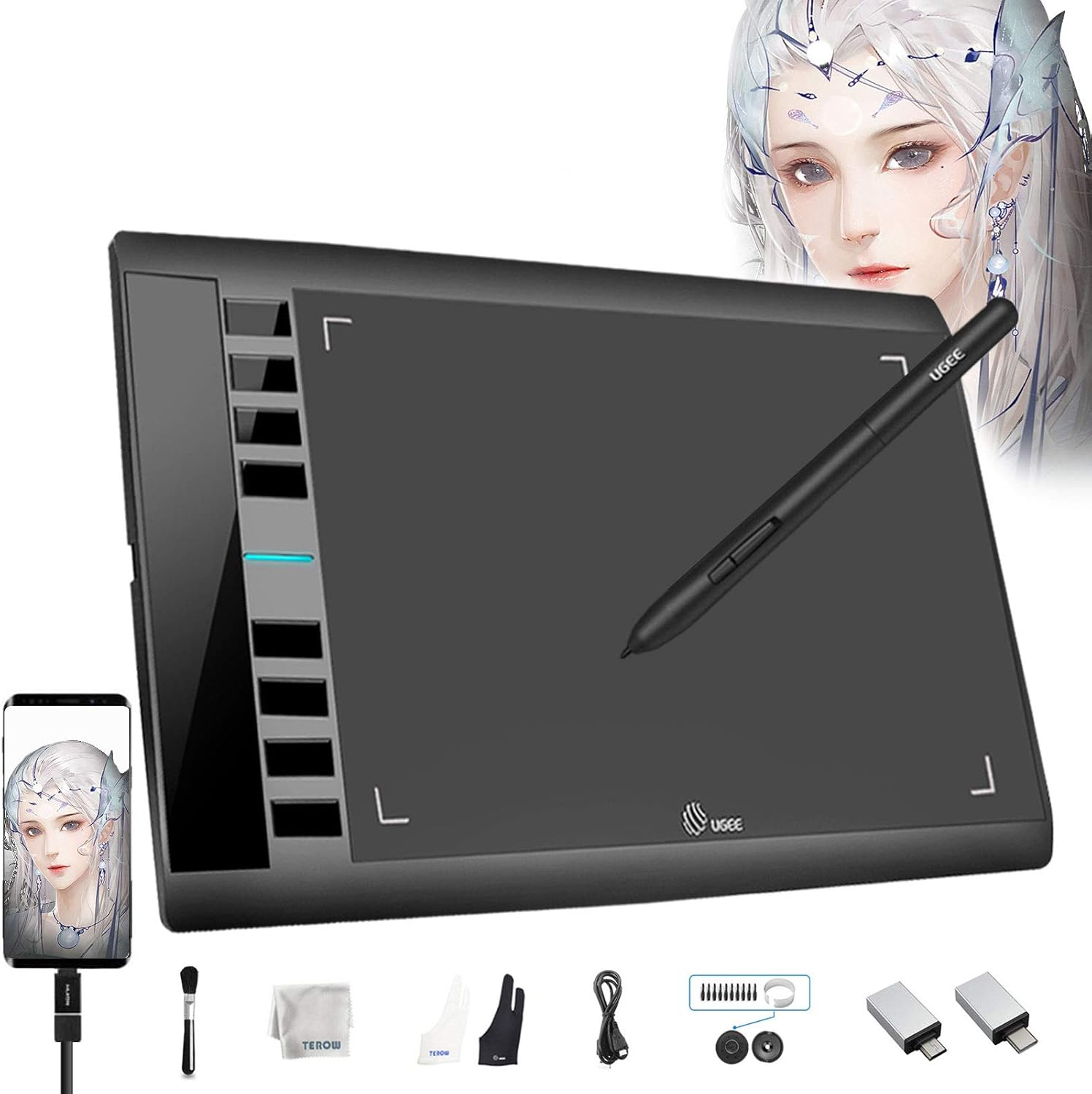UGEE S640W Wireless Graphics Drawing Tablet 6x4 Inch Ultrathin Digital Art Pad with 10 Hot Keys & 8192 Levels Battery-Free Stylus for Sketch/ Online