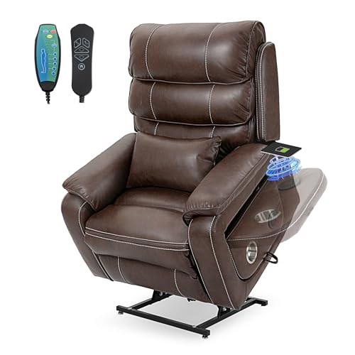Power Lift Chair Lay Flat Recliner Infinite Position Electric Dual Motor Stand Up Lift Chair with Massage and Heat for Adults