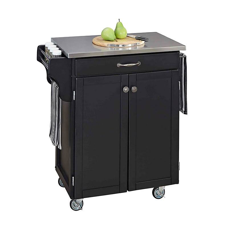 August Grove Savorey Kitchen Cart with Stainless Steel Top - Base Finish: Black
