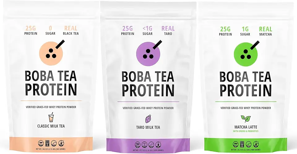 Boba Tea Protein | 25g Grass-Fed Whey Protein Isolate Powder | Gluten-Free & Soy-Free Bubble Tea Drink | Real Ingredients & Lactose-Free Protein