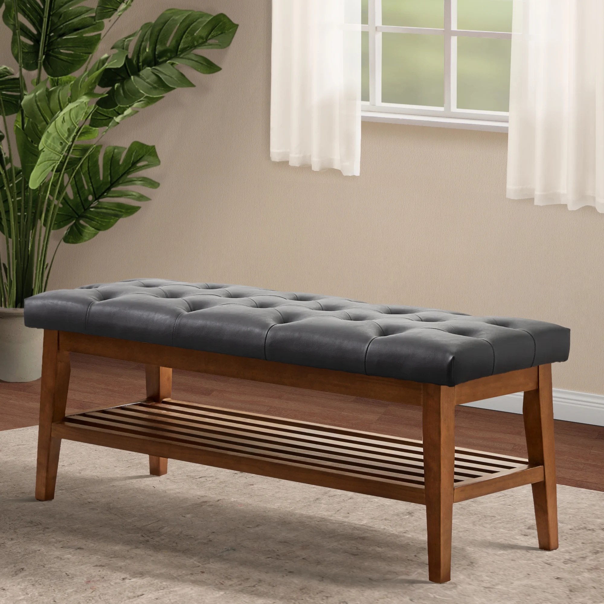 HUIMO Button-Tufted Shoe Bench