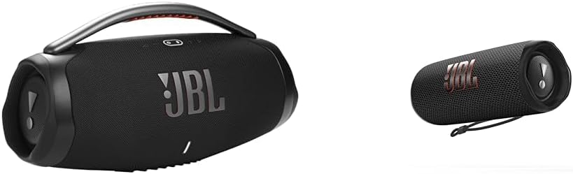 JBL Boombox 3 Black Portable Bluetooth Speaker with Massive Sound, Deepest Bass, IPX7 Waterproof, 24H Playtime Flip 6 Portable Bluetooth Speaker