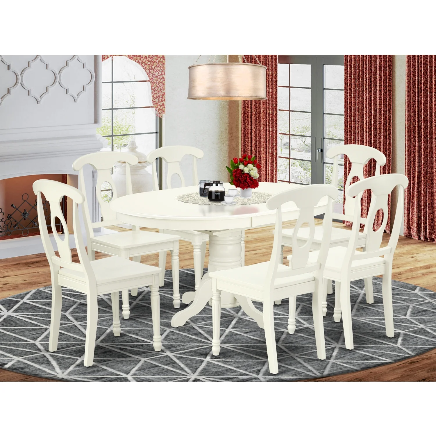East West Furniture Avon 7-piece Wood Dining Room Set in Linen White