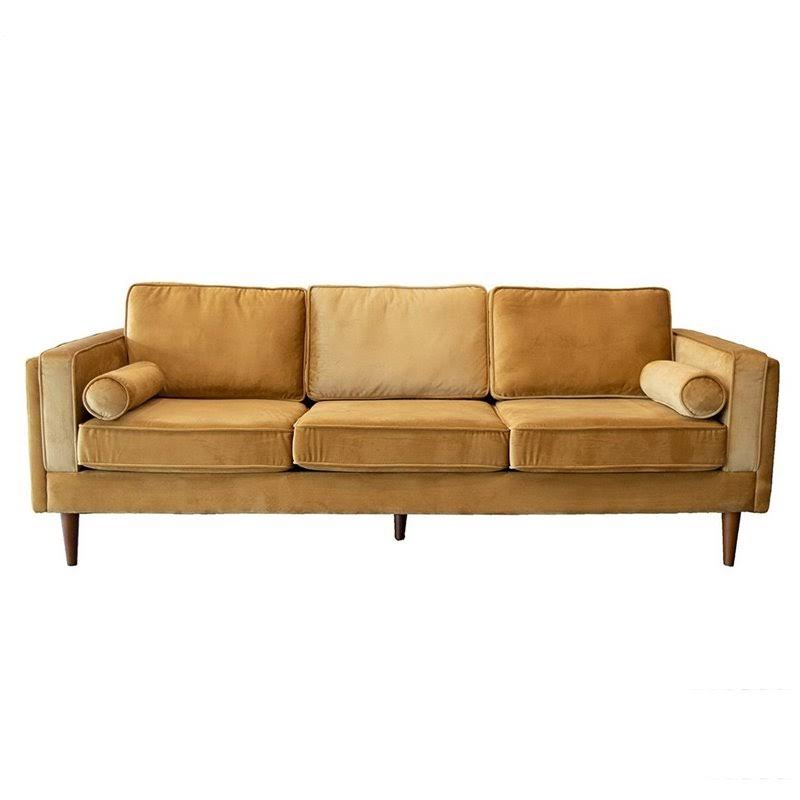 Ashcroft Mid Century Modern Hudson Gold Velvet Sofa 88x22