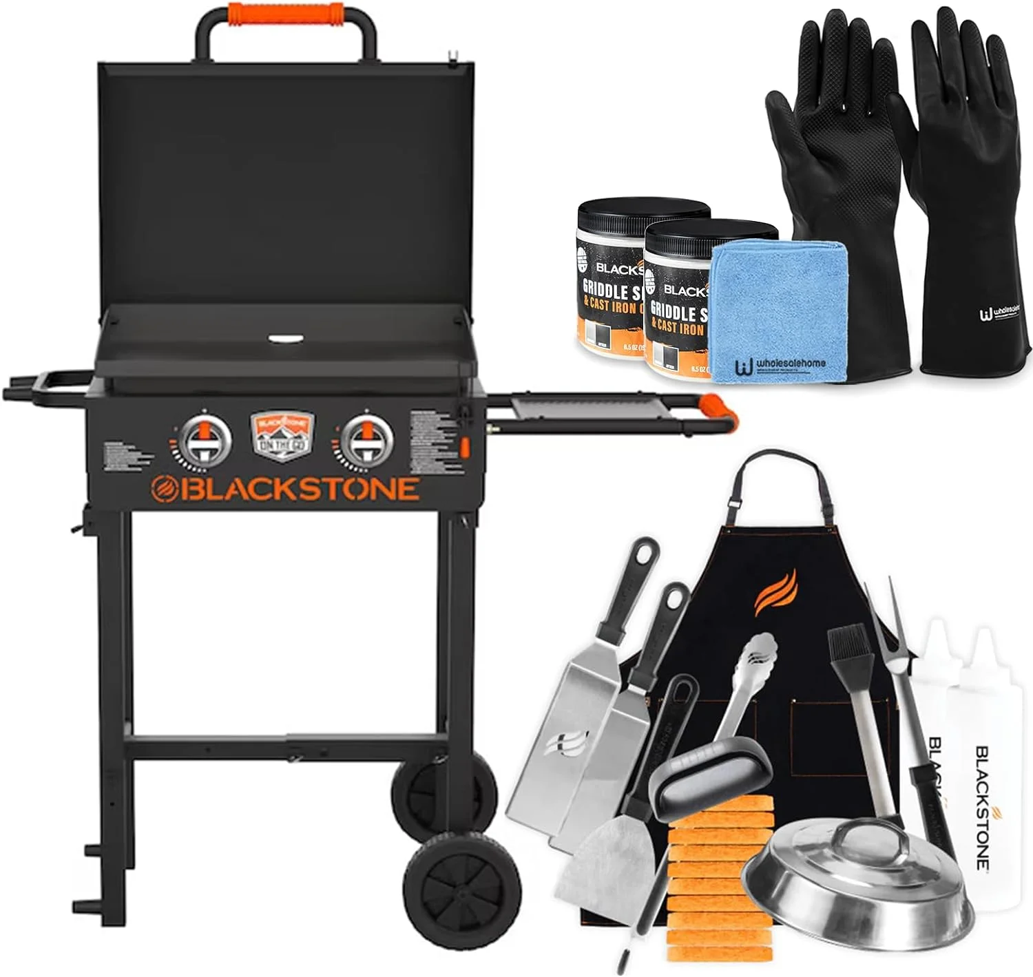 22 inch Blackstone Griddle with Hood, and Grill Stand, Outdoor Flat Top Grill Propane Portable Gas Grill, BBQ Grill with Blackstone Accessories