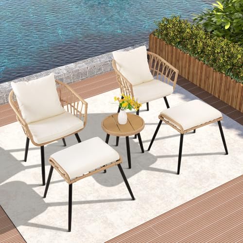 3 Pieces Patio Bistro Set, Outdoor Wicker Table and Chairs Set of 2