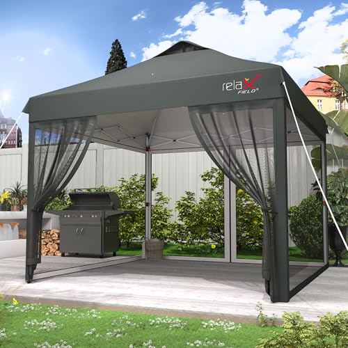 Outdoor Gazebo 10x10 with Mosquito Netting, Pop Up Canopy Tent for Camping, Backyard, Party, Screen Tent with 2 Zipper Doors