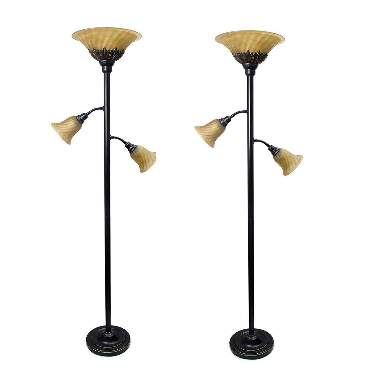 Elegant Designs LF2002-RBZ 3 Light Floor Lamp with Scalloped Glass Shades 3.9 Restoration Bronze (Pack of 2)
