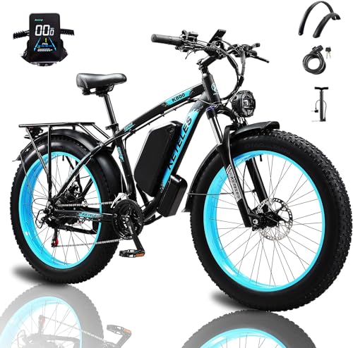 Electric Bike for Adults 1000W 48V 17.5AH Removable Battery 27MPH 26" x 4" Fat Tire Snow Beach Mountain Ebike with 21-Speed Shifting Gear Hydraulic