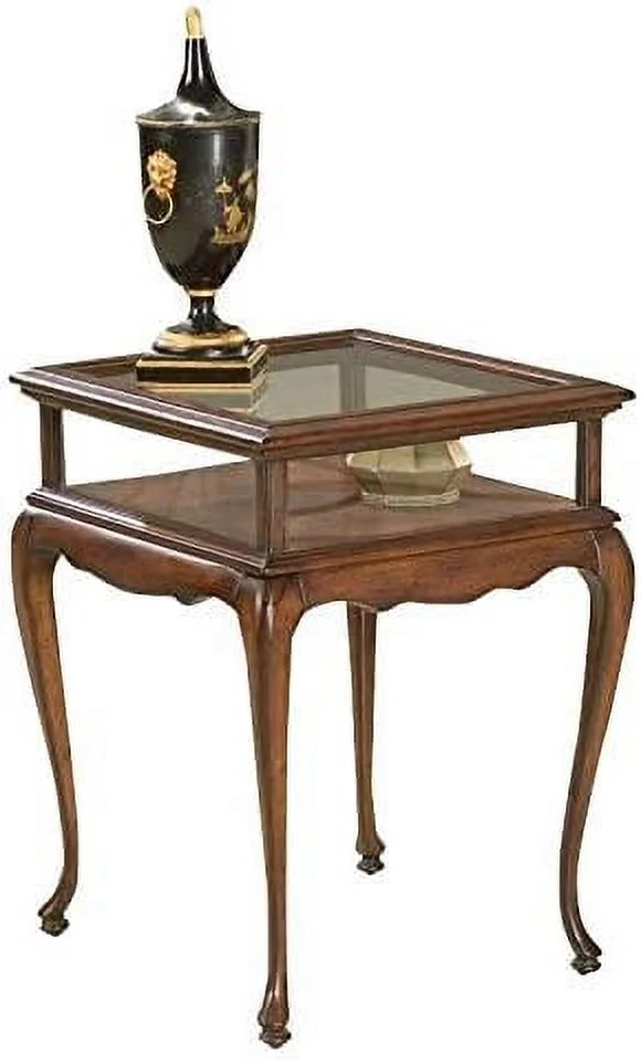 Curio Console Table, End Table With Glass Top In Cherry, 24.5" H X 18" W X 20" D