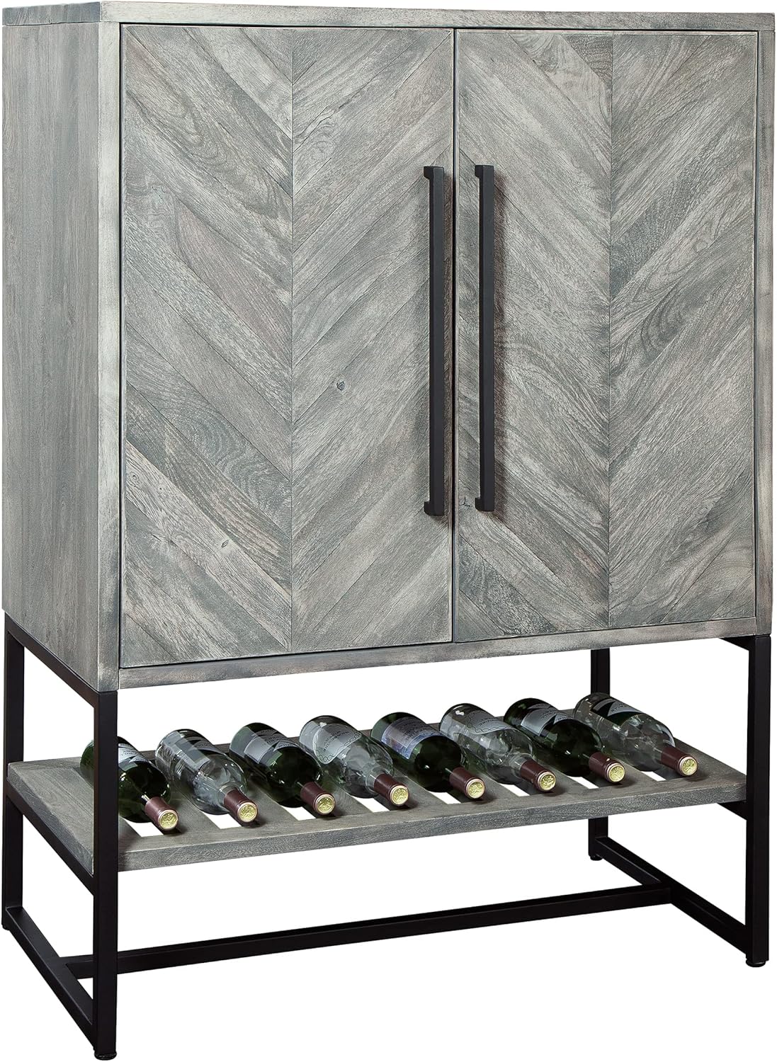 Howard Miller Jamaica Inn Wine & Bar Cabinet 695-226 – Distressed Weathered Grey Finish, Home Liquor Storage, Stemware & Bottle Rack