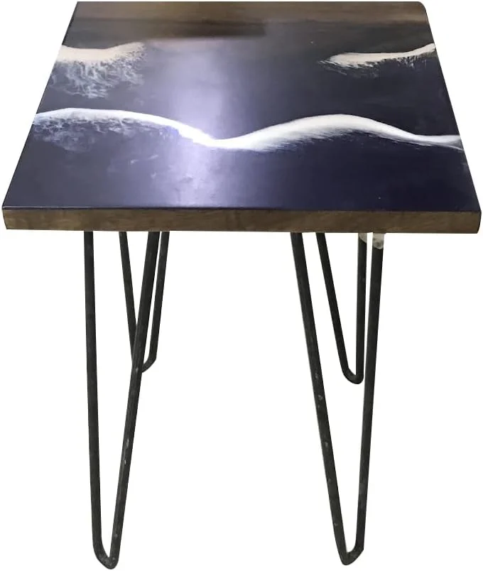 Epoxy Resin Natural Edge Decoration Wood End Coffee Table Blue Resin River End Handmade Crafts Table Hairpin Legs Room Decor Living Room Ornament