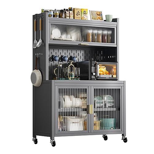 Bakers Rack with Storage, 5-Tier Metal Shelving, Standing Baker's Racks with Rolling Wheels, DIY Backplane Creative