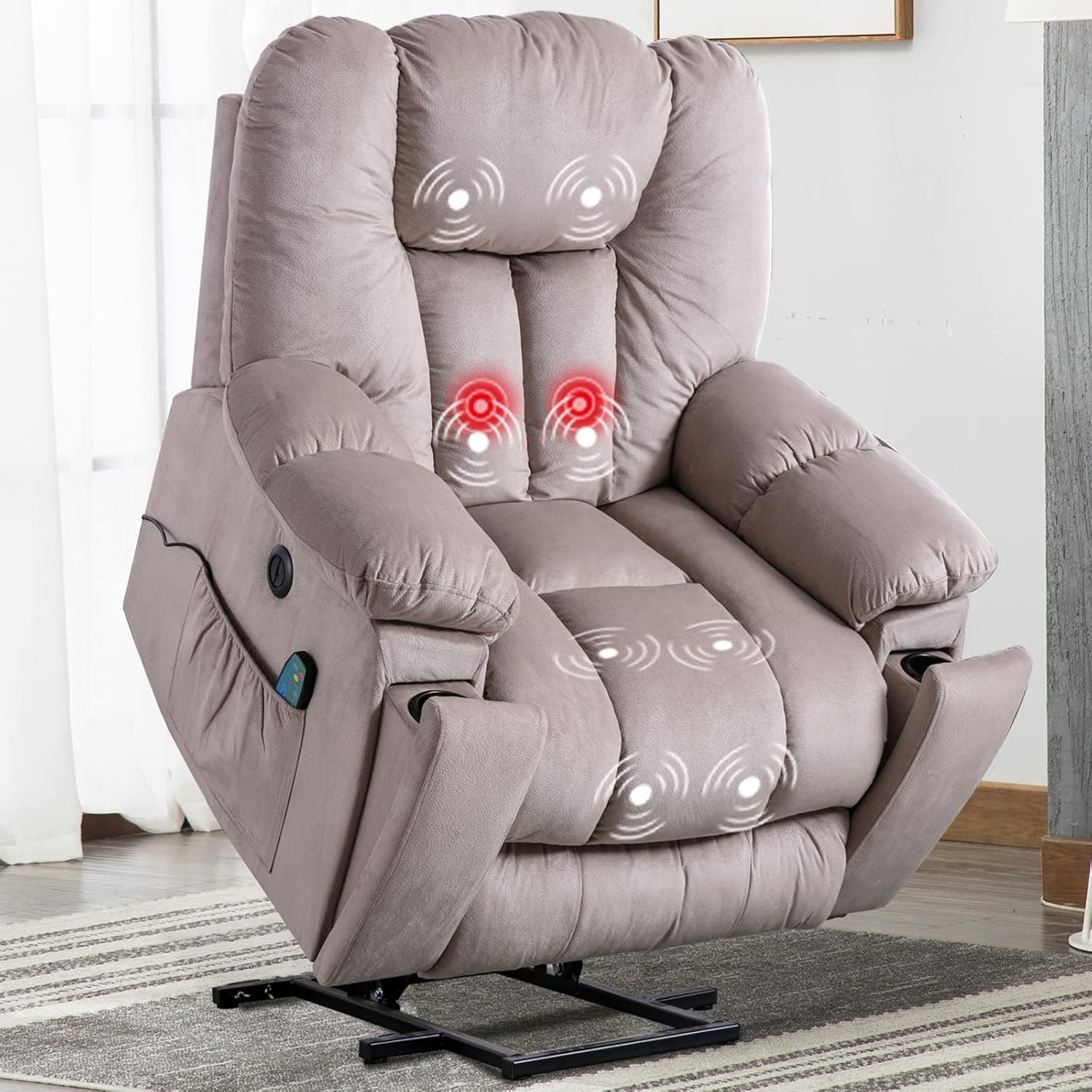 CANMOV Large Power Lift Recliner Chair with Massage and Heat for Elderly, Overstuffed Wide Recliners