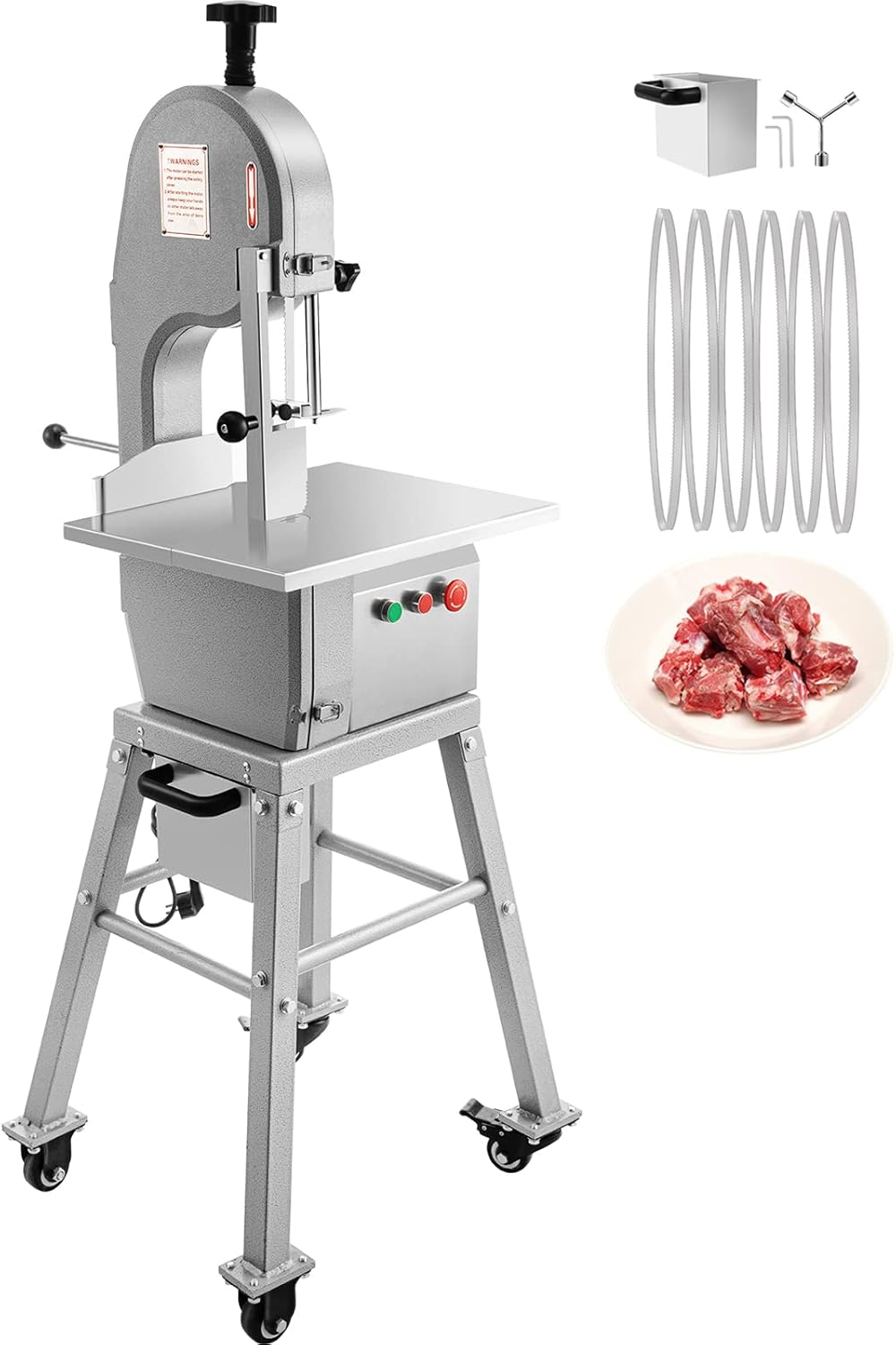 VEVOR 110V Bone Saw Machine 850W Frozen Meat Cutter 1.16HP Butcher Bandsaw Thickness Range 4-180mm Max Cutting Height 220mm Work Table 18.3x14.4inch